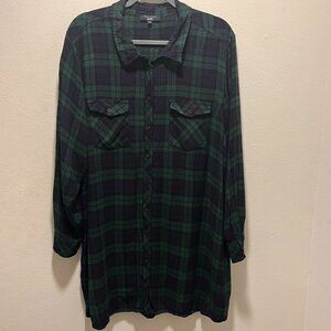 New Look Button Down Shirt Women's Size 26 Plaid Long Sleeve Business Casual